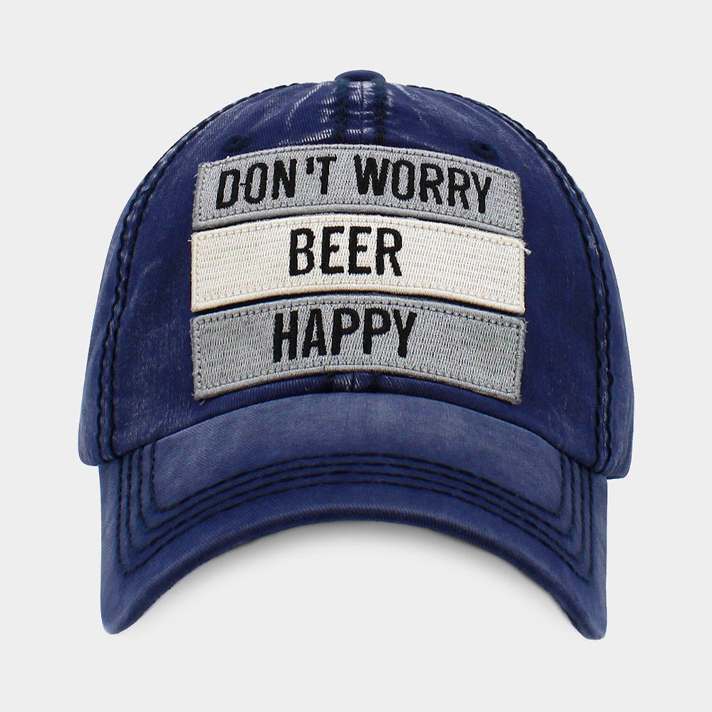 HATEGORY DONT WORRY BEER HAPPY Message Vintage Baseball Cap