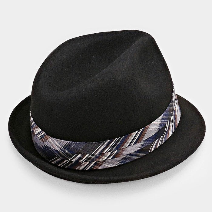 HATEGORY Feather & Striped Ribbon Wool Fedora