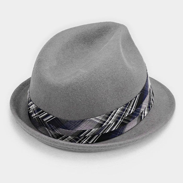 HATEGORY Feather & Striped Ribbon Wool Fedora