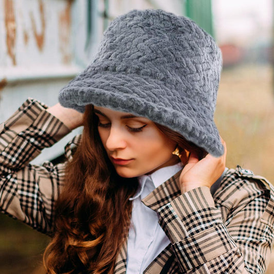 HATEGORY Patterned Faux Fur Solid Bucket Hat