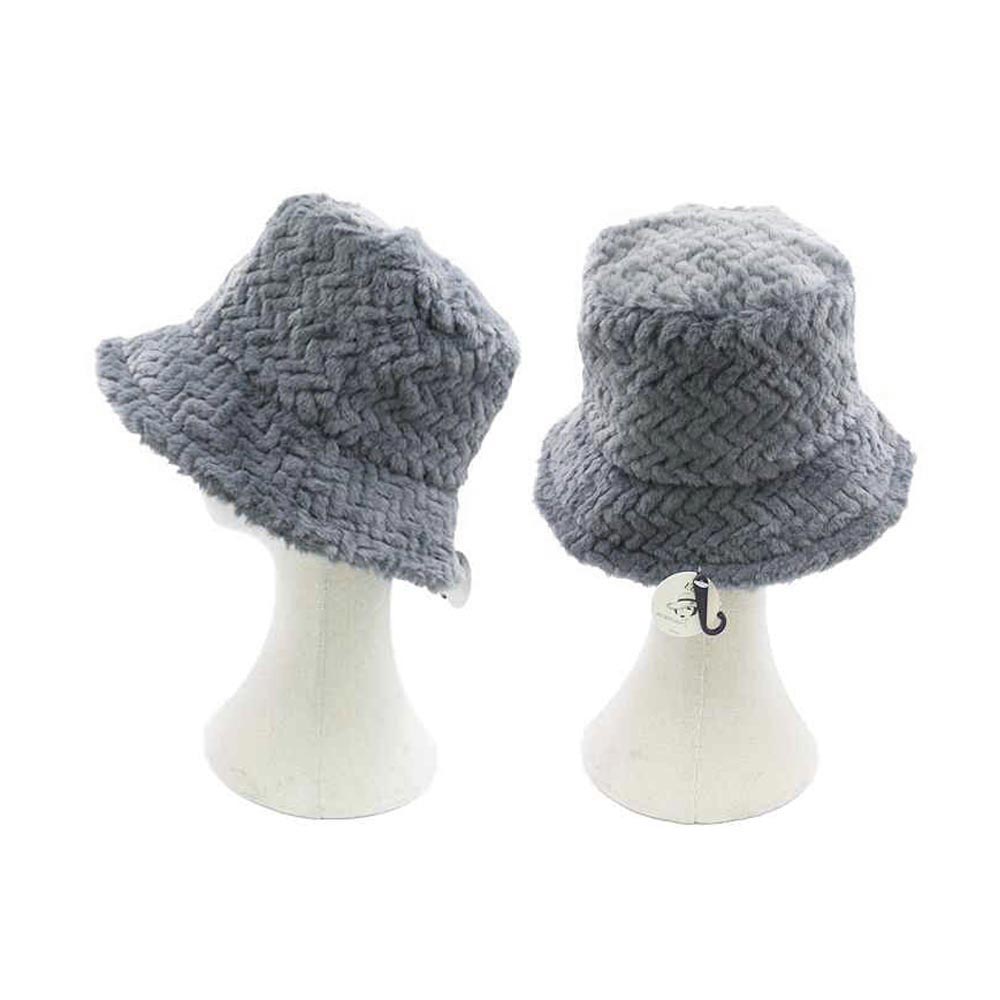 HATEGORY Patterned Faux Fur Solid Bucket Hat