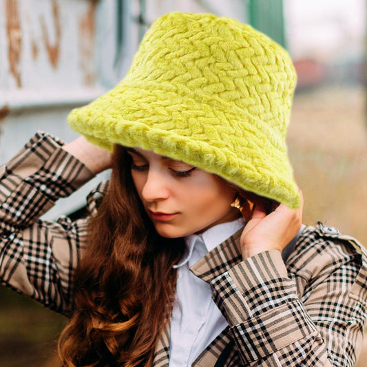 HATEGORY Patterned Faux Fur Solid Bucket Hat