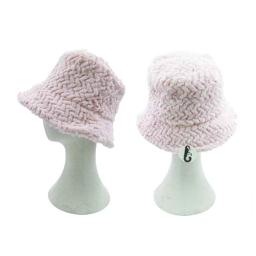 HATEGORY Patterned Faux Fur Solid Bucket Hat