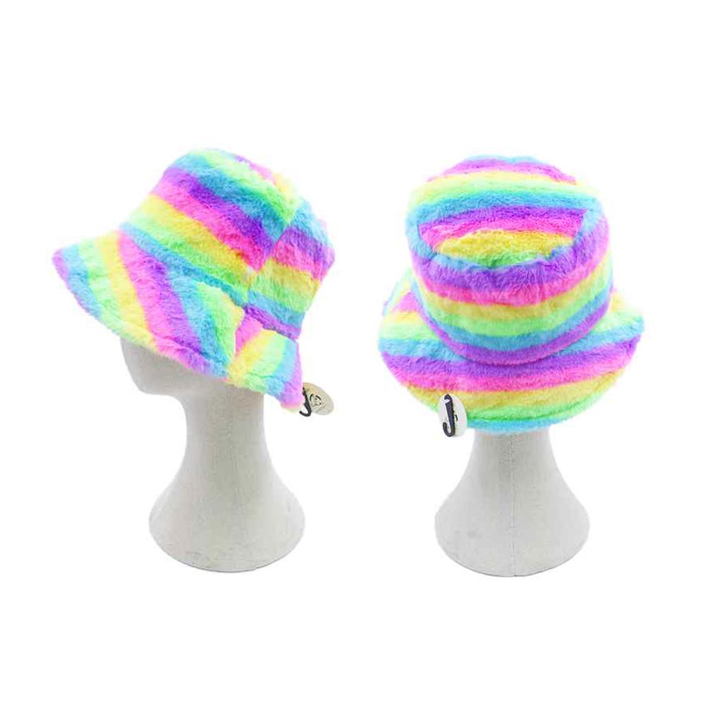 HATEGORY Rainbow Faux Fur Bucket Hat