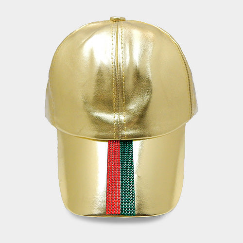 HATEGORY Crystal Embellished Color Block Leather Baseball Cap