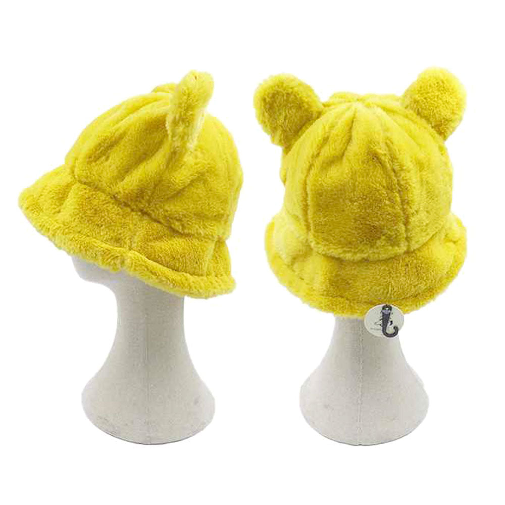 HATEGORY Faux Fur Bear Ear Bucket Hat