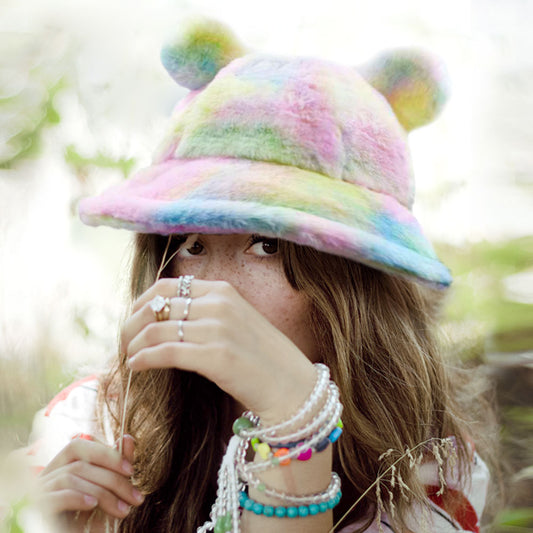 HATEGORY Faux Fur Bear Ear Bucket Hat
