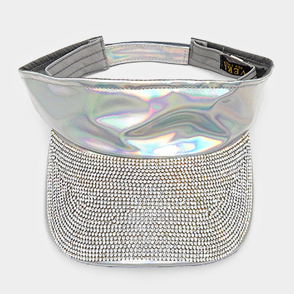 HATEGORY Hologram Rhinestone Embellished Visor Hat