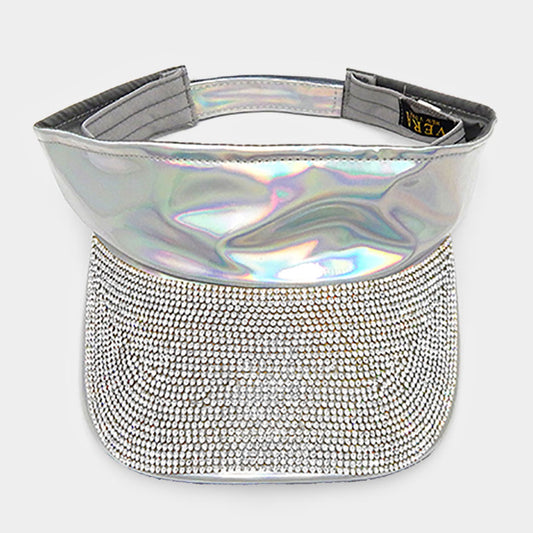 HATEGORY Hologram Rhinestone Embellished Visor Hat
