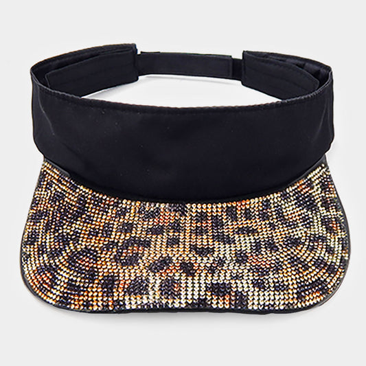 HATEGORY Leopard Pattern Rhinestone Embellished Visor Hat