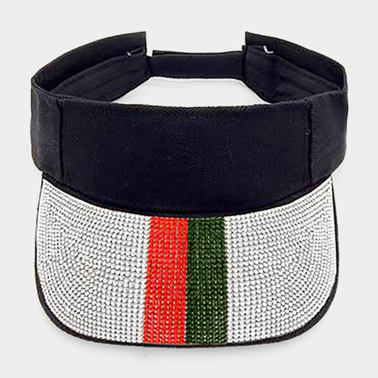 HATEGORY Color Block Rhinestone Embellished Visor Hat