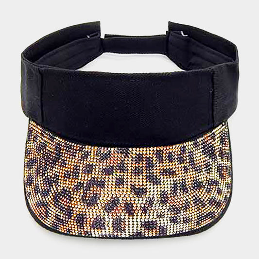 HATEGORY Leopard Pattered Rhinestone Embellished Visor Hat