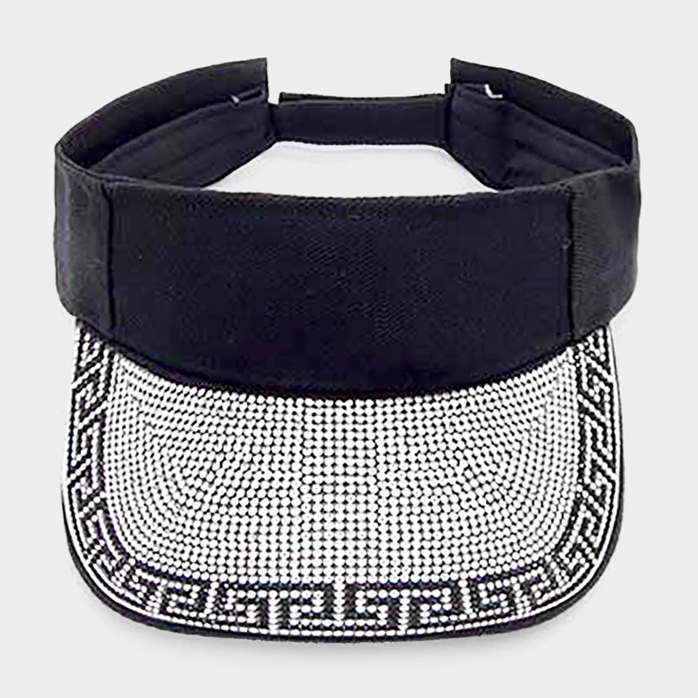 HATEGORY Greek Patterned Rhinestone Embellished Visor Hat