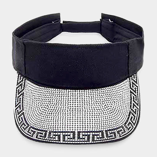 HATEGORY Greek Patterned Rhinestone Embellished Visor Hat