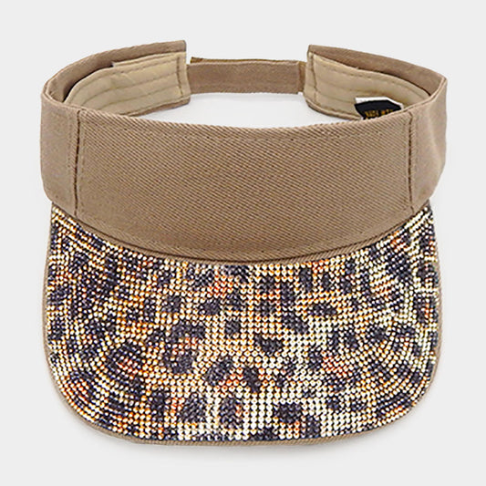 HATEGORY Colorful Leopard Pattered Rhinestone Embellished Visor Hat