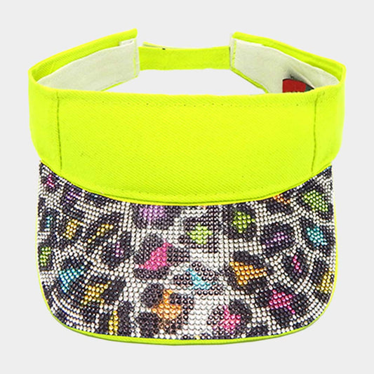 HATEGORY Leopard Pattered Rhinestone Embellished Visor Hat