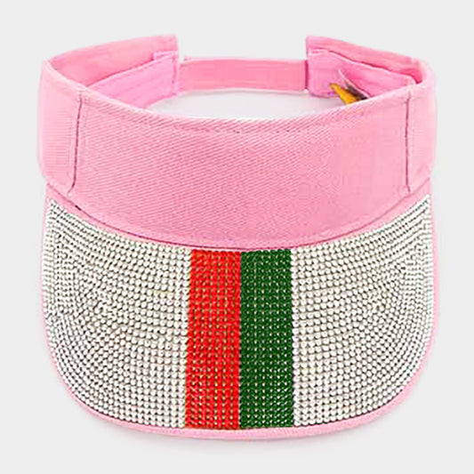 HATEGORY Color Block Rhinestone Embellished Visor Hat