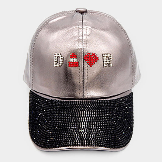 HATEGORY Lipstick Heart Accented Bling Baseball Cap