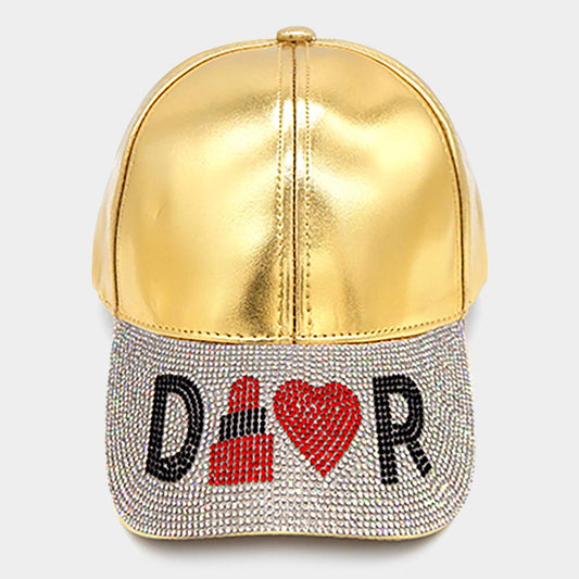 HATEGORY Lipstick Heart Accented Bling Baseball Cap