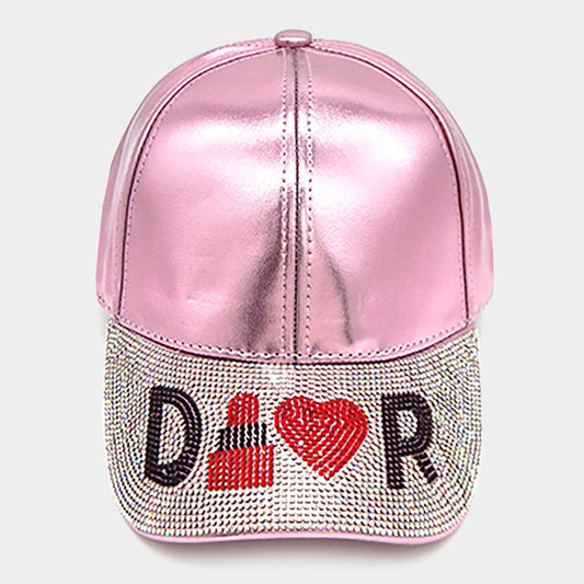 HATEGORY Lipstick Heart Accented Bling Baseball Cap