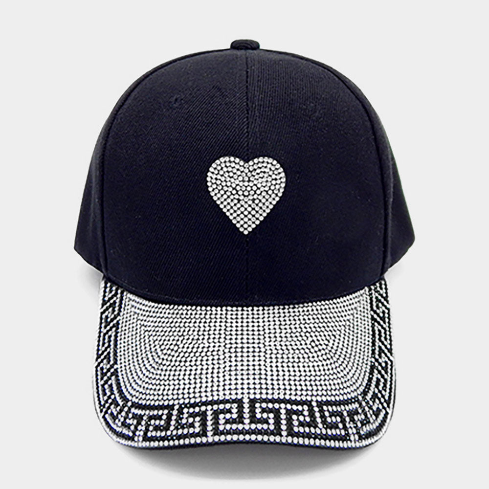 HATEGORY Bling Heart Accented Greek Patterned Baseball Cap