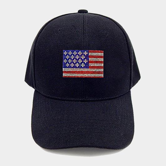 HATEGORY Bling Studded American USA Flag Pointed Baseball Cap