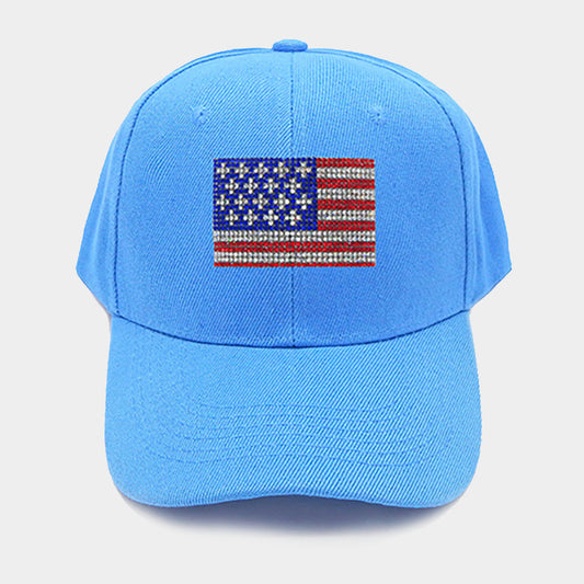 HATEGORY Bling Studded American USA Flag Pointed Baseball Cap