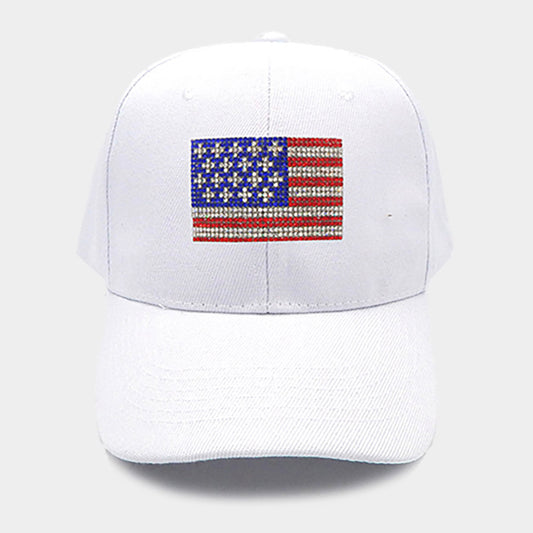 HATEGORY Bling Studded American USA Flag Pointed Baseball Cap