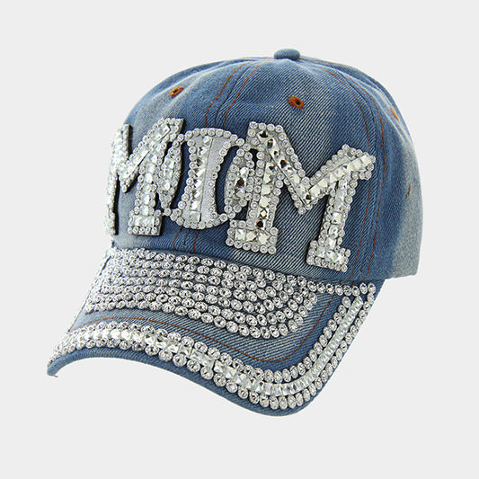 HATEGORY "Mom" Bling Stone Embellished Denim Baseball Cap