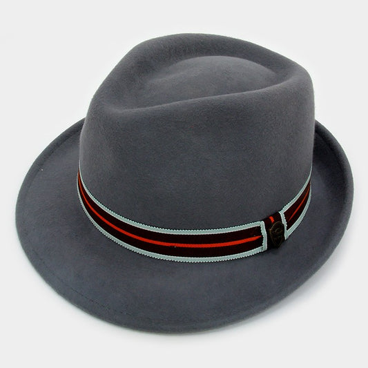 HATEGORY Striped Ribbon Wool Fedora