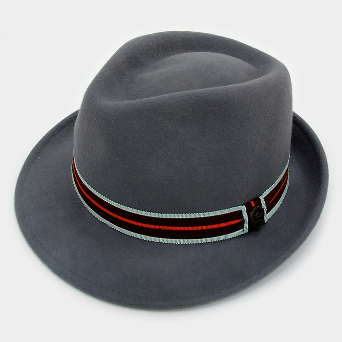 HATEGORY Striped Ribbon Wool Fedora