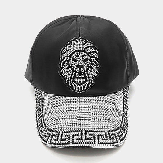 HATEGORY Bling Studded Lion Pointed Geometric Pattern Pointed Baseball Cap