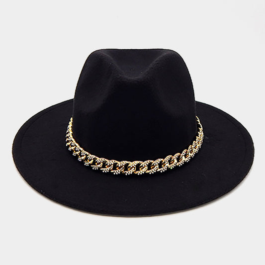 HATEGORY Stone Paved Chain Band Pointed Fedora Hat