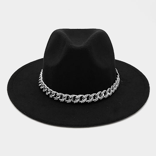 HATEGORY Stone Paved Chain Band Pointed Fedora Hat