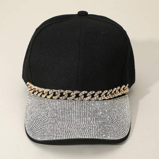 HATEGORY Bling Studded Brim Chain Pointed Baseball Cap