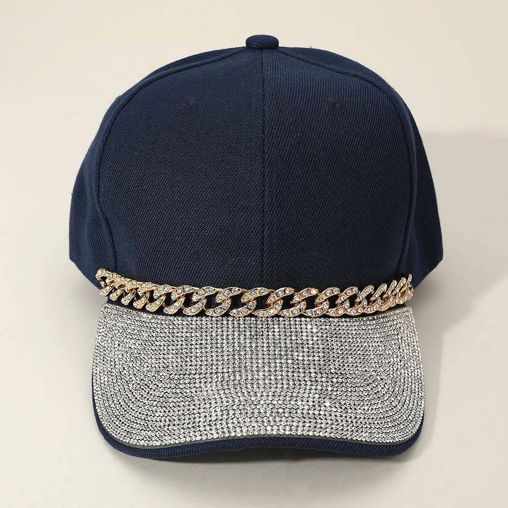 HATEGORY Bling Studded Brim Chain Pointed Baseball Cap