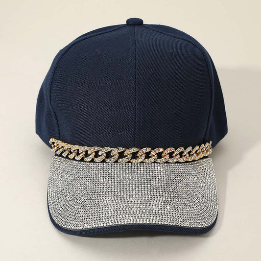 HATEGORY Bling Studded Brim Chain Pointed Baseball Cap