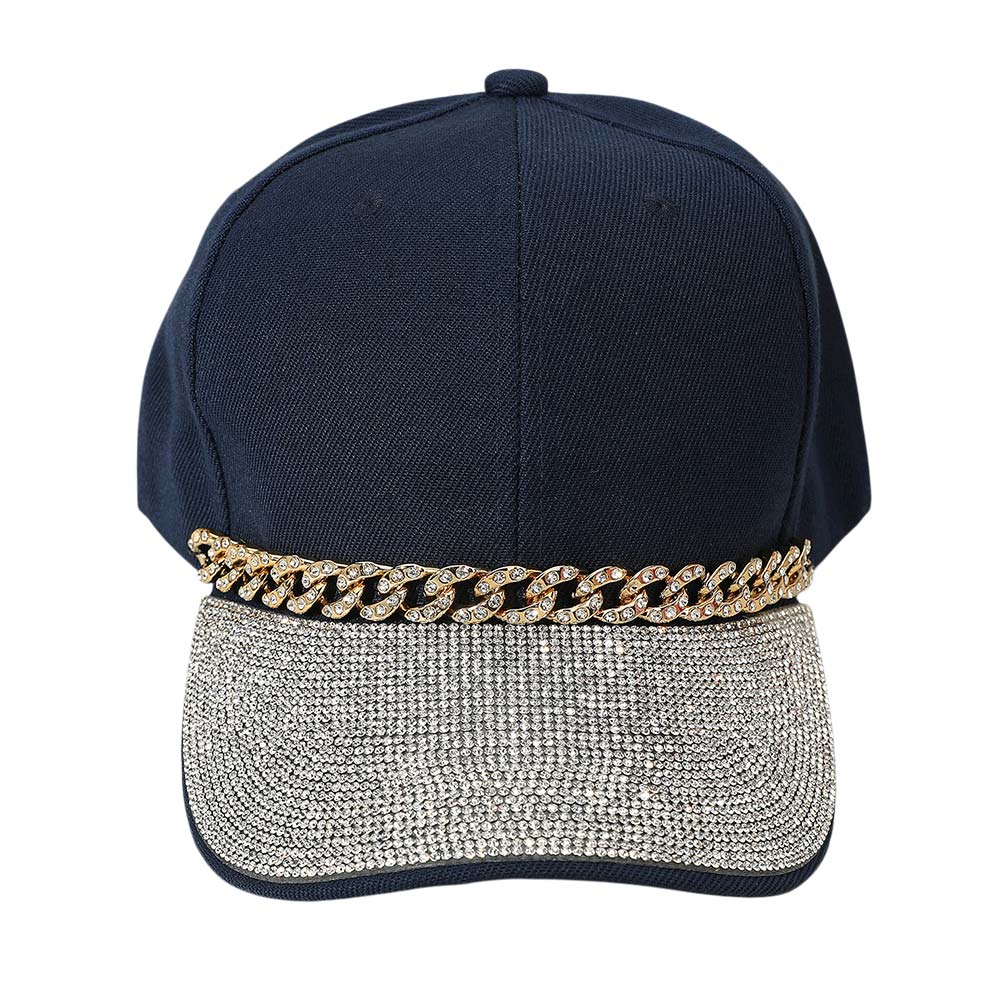 HATEGORY Bling Studded Brim Chain Pointed Baseball Cap