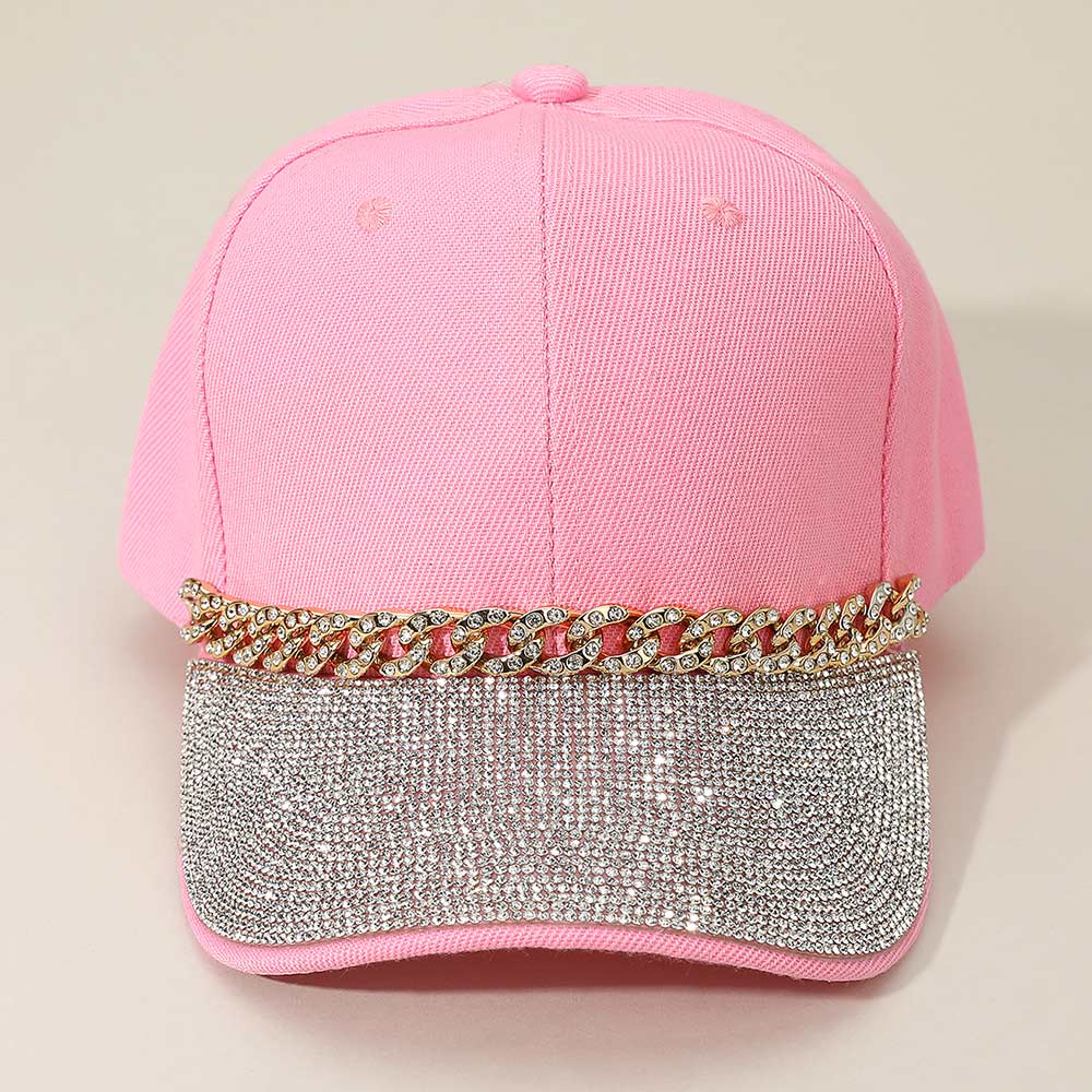 HATEGORY Bling Studded Brim Chain Pointed Baseball Cap