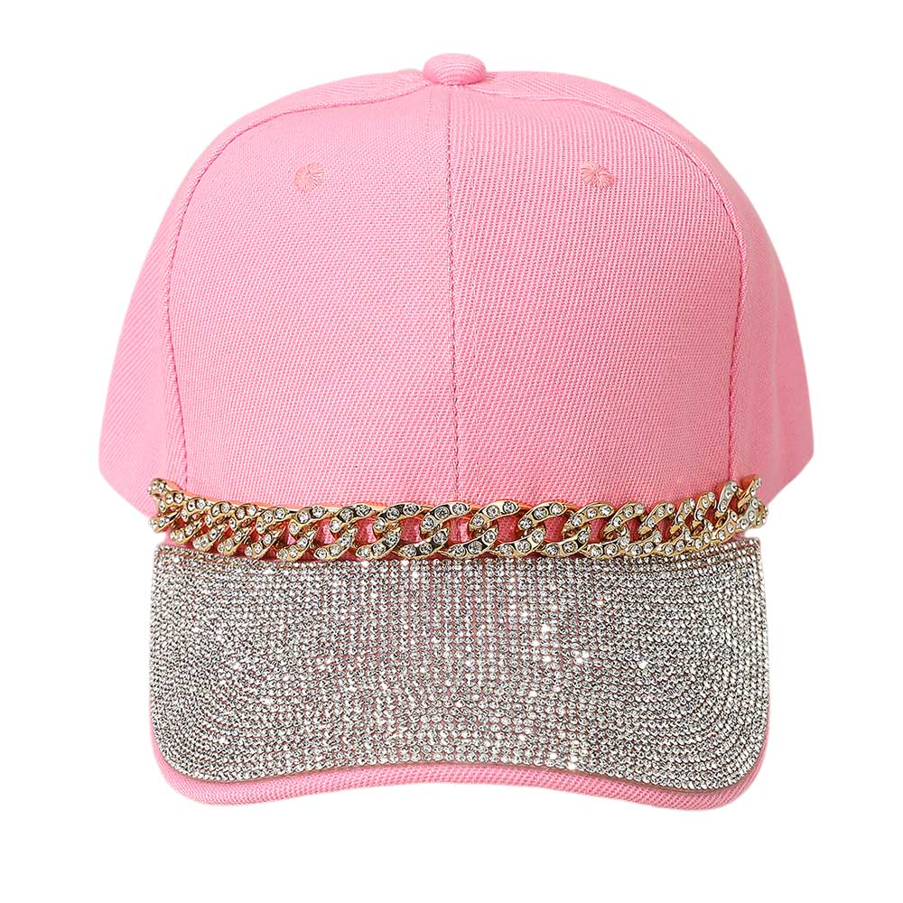 HATEGORY Bling Studded Brim Chain Pointed Baseball Cap
