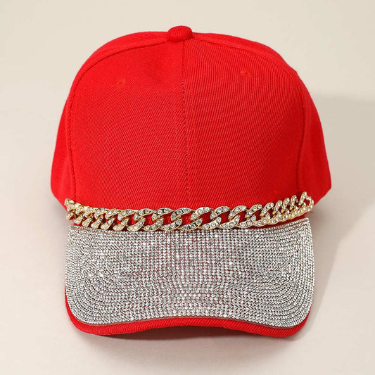 HATEGORY Bling Studded Brim Chain Pointed Baseball Cap