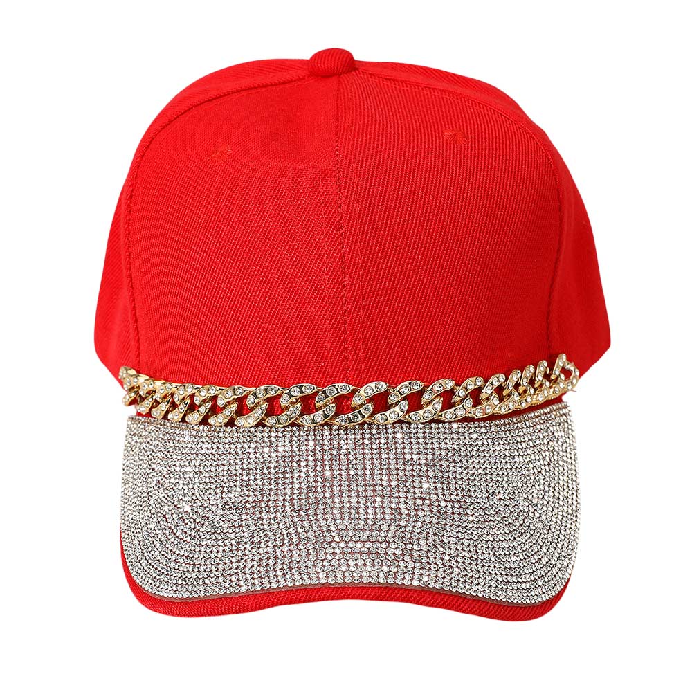 HATEGORY Bling Studded Brim Chain Pointed Baseball Cap