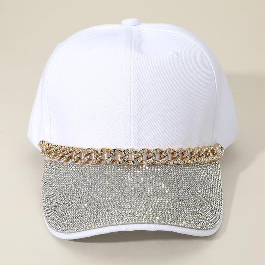 HATEGORY Bling Studded Brim Chain Pointed Baseball Cap