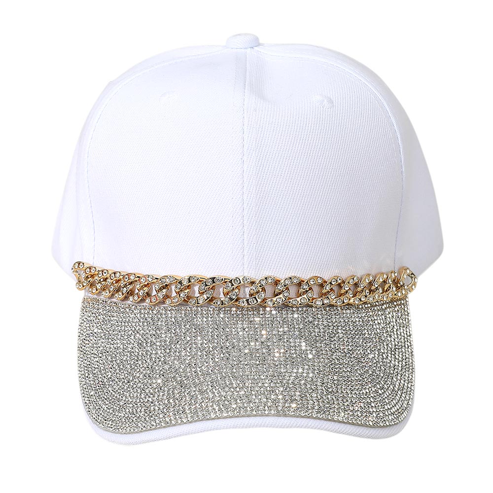 HATEGORY Bling Studded Brim Chain Pointed Baseball Cap