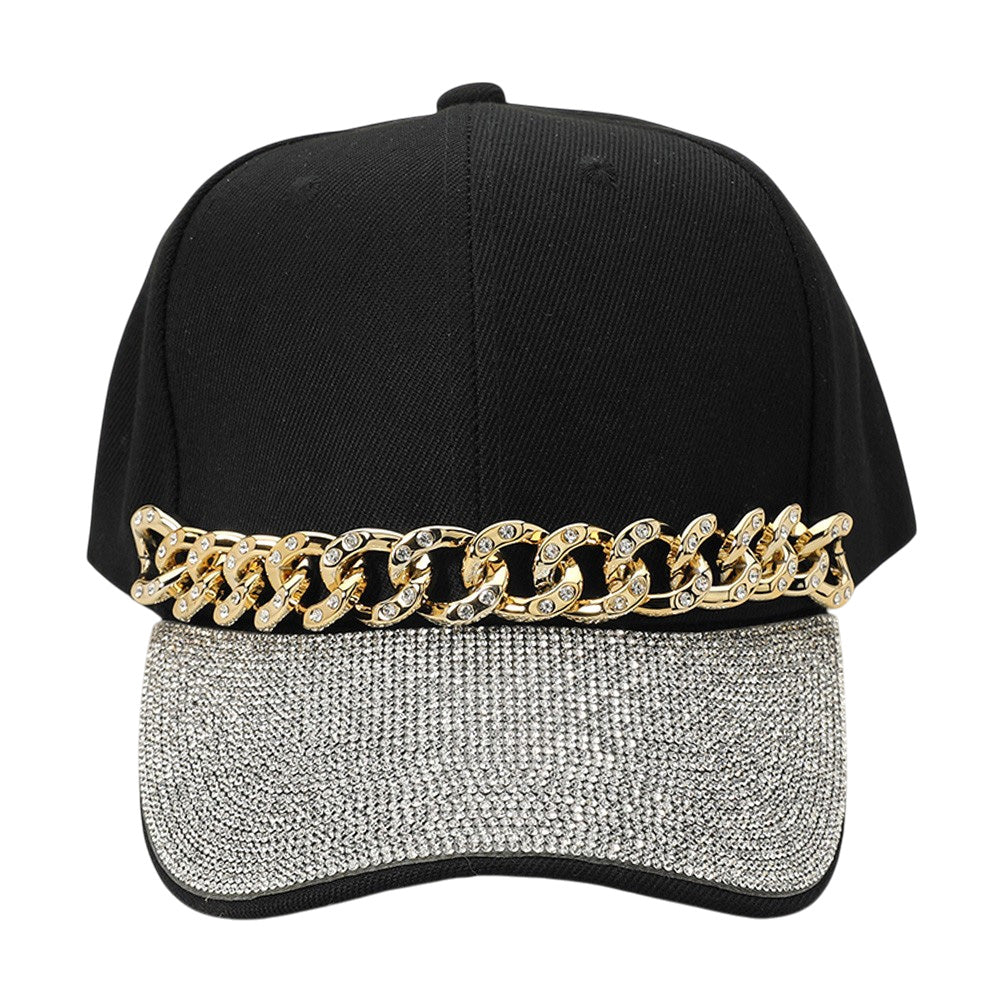 HATEGORY Bling Studded Chain Detail Brim Baseball Cap