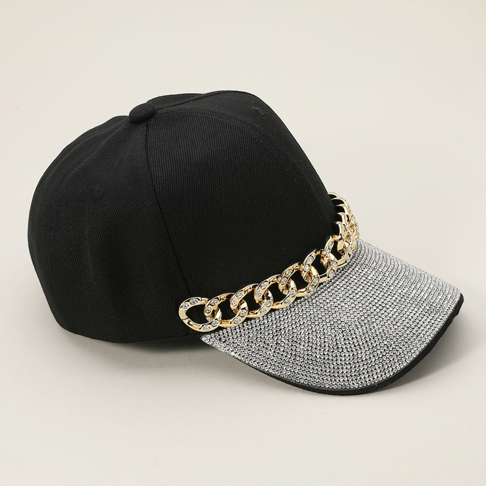 HATEGORY Bling Studded Chain Detail Brim Baseball Cap