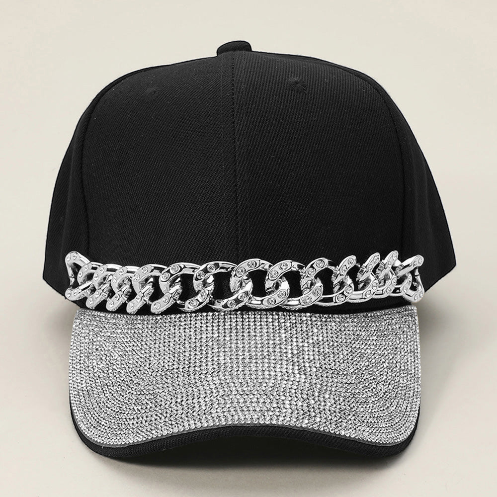 HATEGORY Bling Studded Chain Detail Brim Baseball Cap