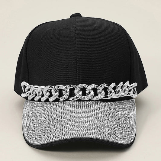 HATEGORY Bling Studded Chain Detail Brim Baseball Cap