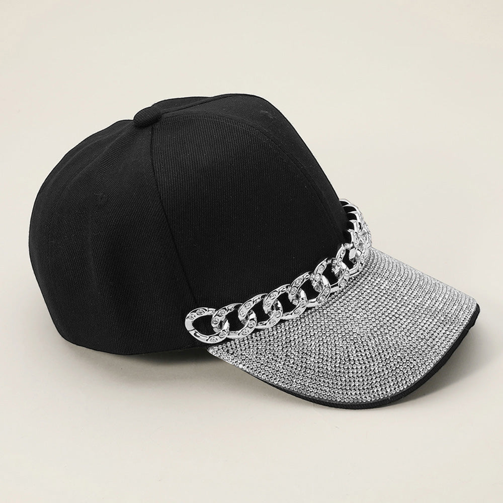 HATEGORY Bling Studded Chain Detail Brim Baseball Cap