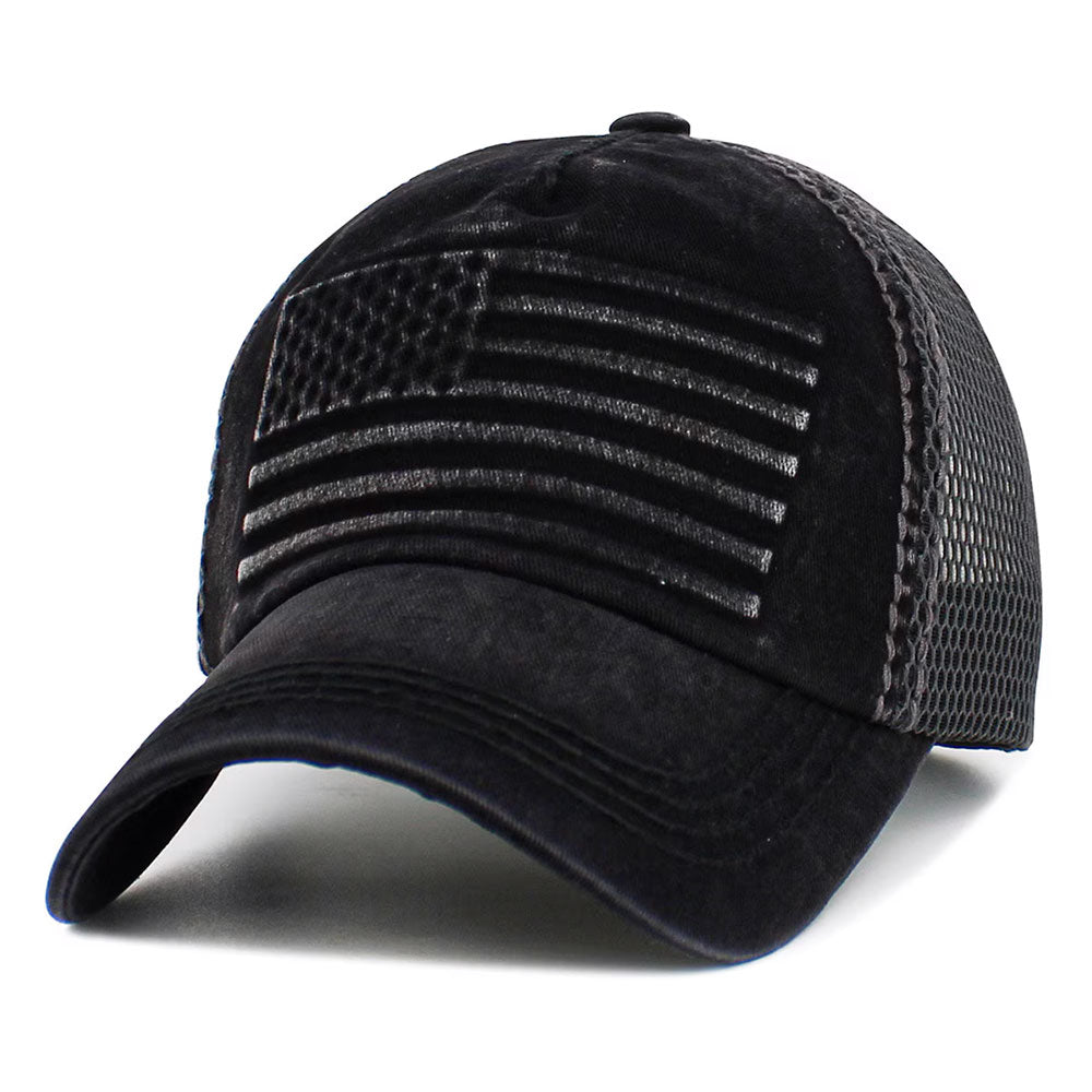 HATEGORY American USA Flag Patch Pointed Mesh Back Trucker Hat